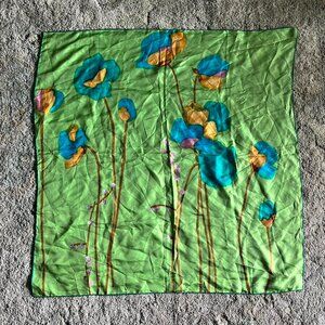 rare vintage green and blue floral silk scarf
